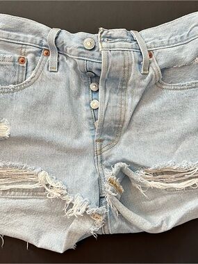 Levi's Light Blue Distressed Denim Shorts